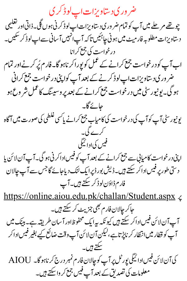 AIOU Admission Form Apply Online